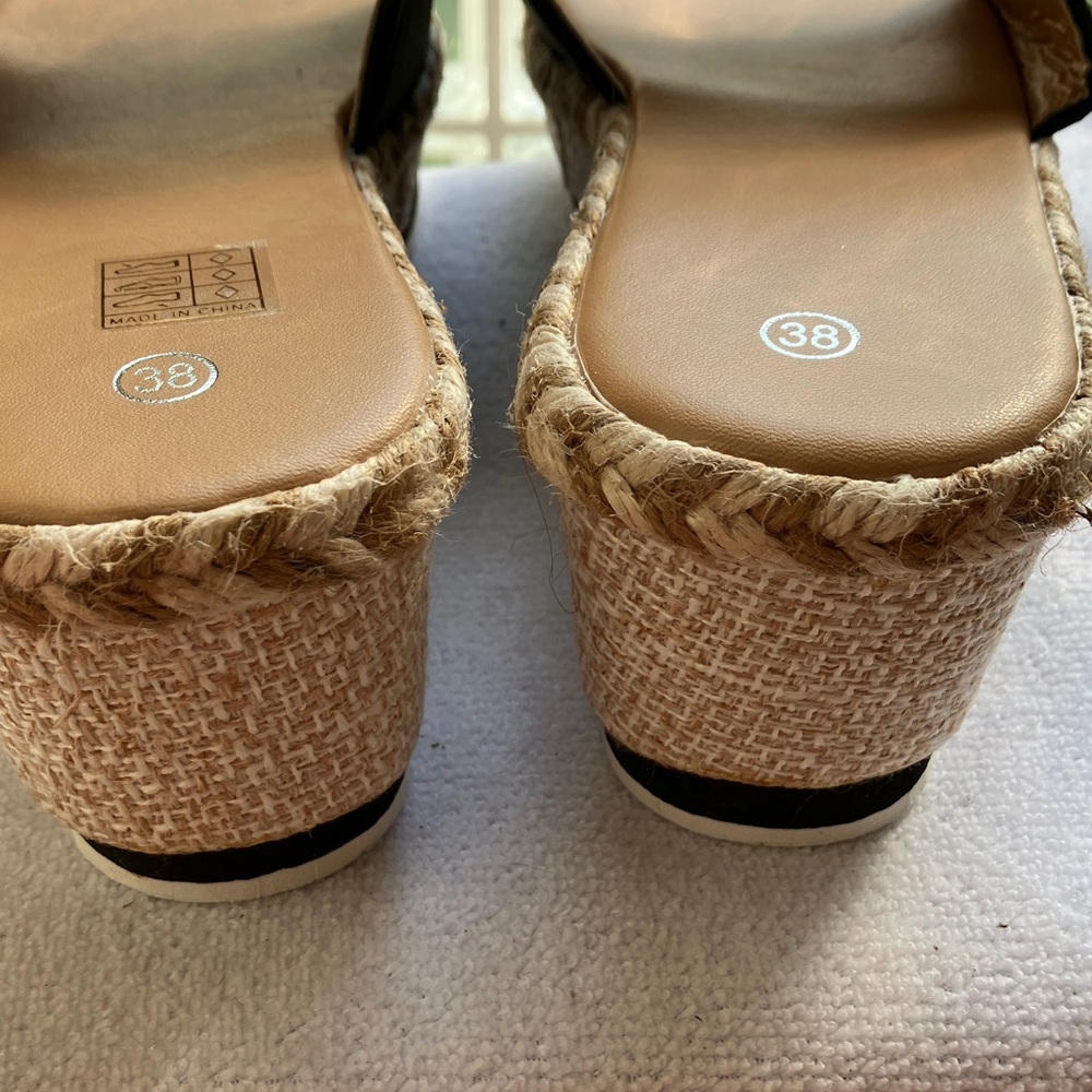 Shoes Unbranded Women’s Slip on Wedge Espadrille Heel Sz 38 Black Denim Look - Picture 6 of 10